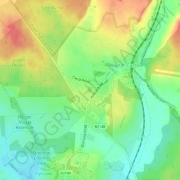 Rowland's Copse, Red Hill topographic map, elevation, terrain