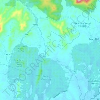 Sungai Terap topographic map, elevation, terrain