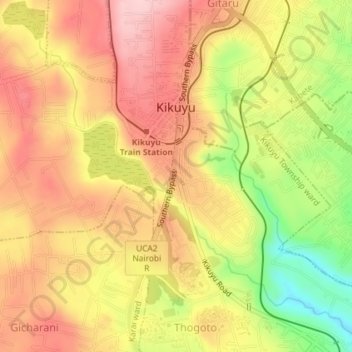 Kikuyu topographic map, elevation, terrain