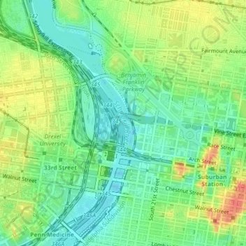 Schuylkill River topographic map, elevation, terrain