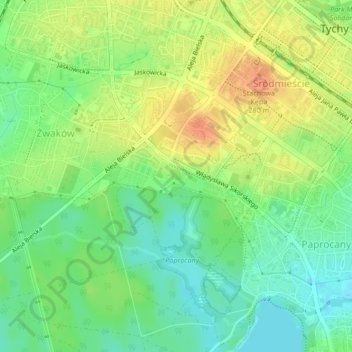 Wodny Park Tychy topographic map, elevation, terrain