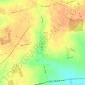 Sporle topographic map, elevation, terrain