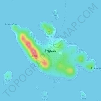 Vrgada topographic map, elevation, terrain