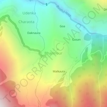Bharmour topographic map, elevation, terrain