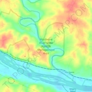 Hardware River topographic map, elevation, terrain