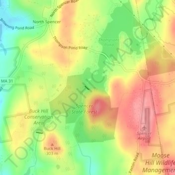 Thompsons Pond Dam topographic map, elevation, terrain