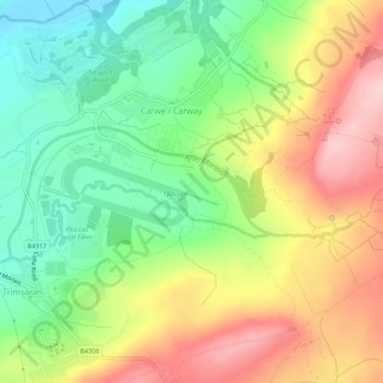 Afon Morlais topographic map, elevation, terrain