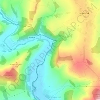 River Monnow topographic map, elevation, terrain