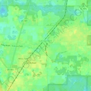 Lacoochee topographic map, elevation, terrain