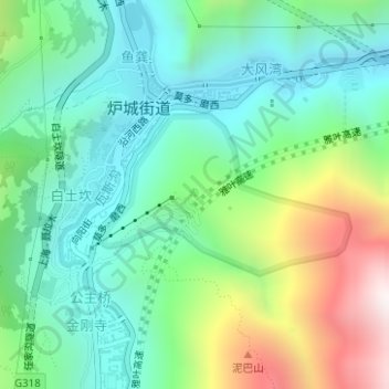 康定跑马山风景区 topographic map, elevation, terrain