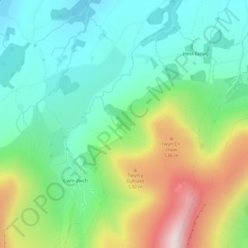 Dyfnant topographic map, elevation, terrain