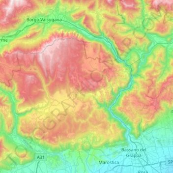 Altopiano dei Sette Comuni topographic map, elevation, terrain