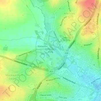 Markeaton topographic map, elevation, terrain