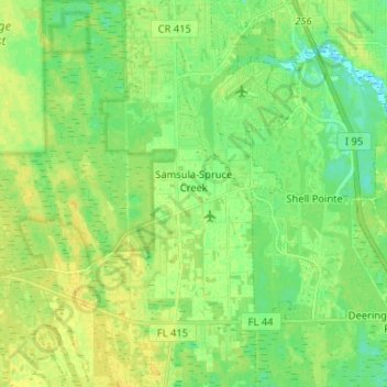 Samsula-Spruce Creek topographic map, elevation, terrain