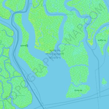 Sundarbans West Wildlife Sanctuary topographic map, elevation, terrain