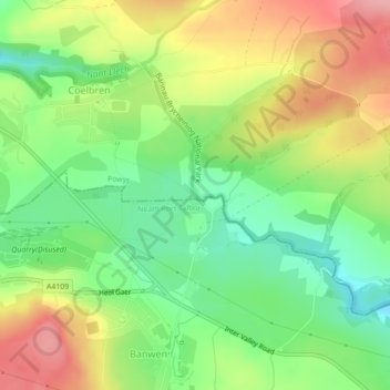 Afon Pyrddin topographic map, elevation, terrain