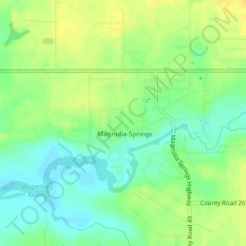 Magnolia Springs topographic map, elevation, terrain