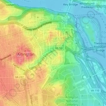 Fort Meyer Heights Park topographic map, elevation, terrain