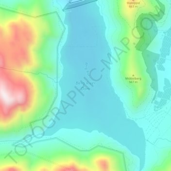 Berg River Dam topographic map, elevation, terrain