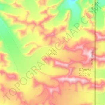 Fraser Glacier topographic map, elevation, terrain