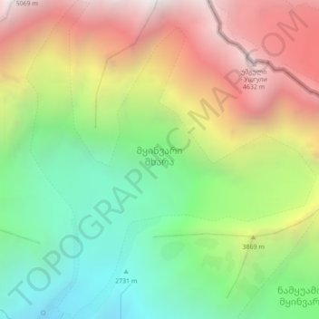 Shkhara Glacier topographic map, elevation, terrain