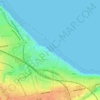 Portobello Beach topographic map, elevation, terrain