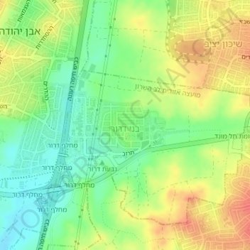 Bney Dror topographic map, elevation, terrain