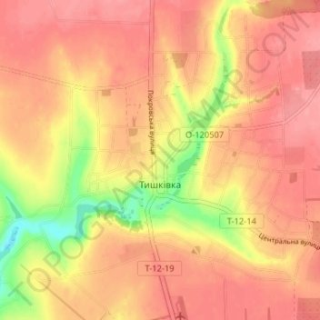 Tyshkivka topographic map, elevation, terrain