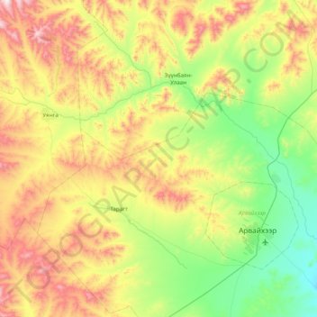 Ongi River topographic map, elevation, terrain