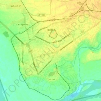 Termez topographic map, elevation, terrain