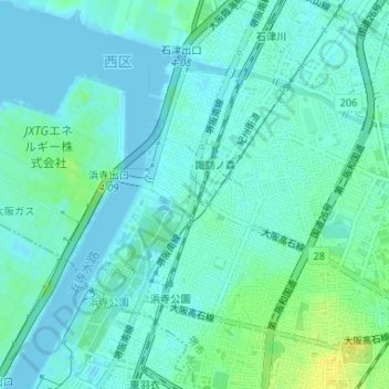 浜寺船尾町西はまなす広場 topographic map, elevation, terrain