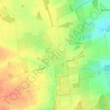Oasby topographic map, elevation, terrain