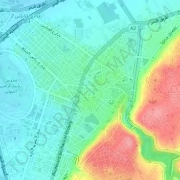 Al Tell Square topographic map, elevation, terrain