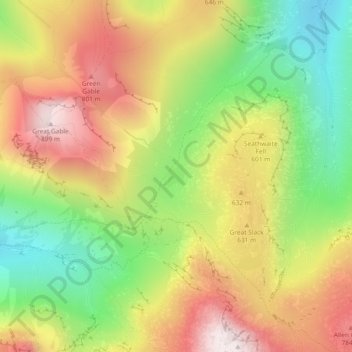 Styhead Tarn topographic map, elevation, terrain