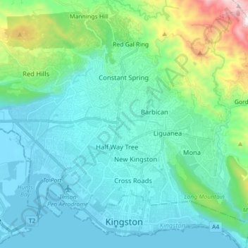 Kingston topographic map, elevation, terrain