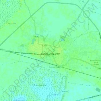 Ramanathapuram topographic map, elevation, terrain