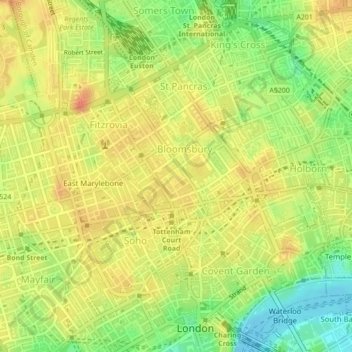 Bedford Square topographic map, elevation, terrain