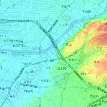 川上公園 topographic map, elevation, terrain