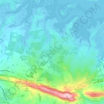 Godlingston Heath topographic map, elevation, terrain