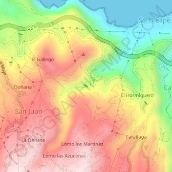 Presa de Valerón topographic map, elevation, terrain