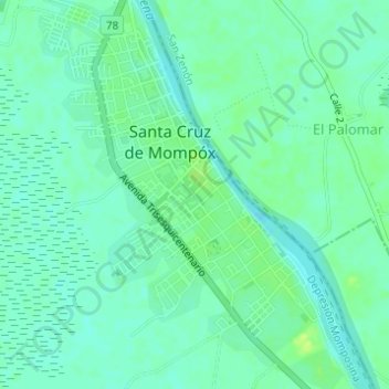 Santa Cruz de Mompós topographic map, elevation, terrain