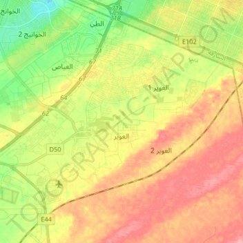 Al Awir topographic map, elevation, terrain
