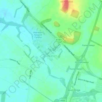 Babraham topographic map, elevation, terrain