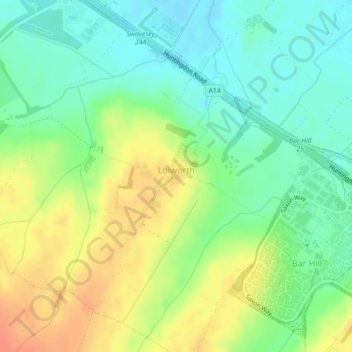 Lolworth topographic map, elevation, terrain