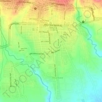 Gianyar topographic map, elevation, terrain