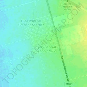 Ejido General Leandro Valle topographic map, elevation, terrain