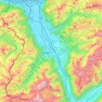 Vallée du Rhône topographic map, elevation, terrain