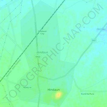 Hindaun topographic map, elevation, terrain