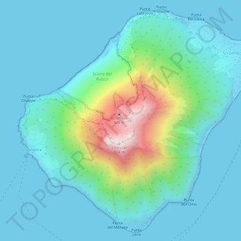 Isola di Stromboli topographic map, elevation, terrain