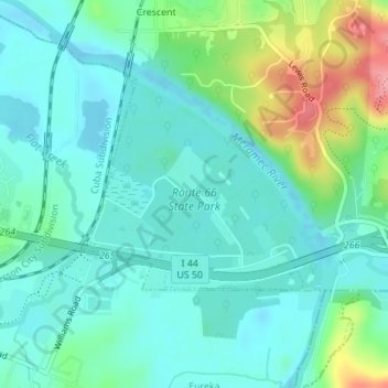 Route 66 State Park topographic map, elevation, terrain
